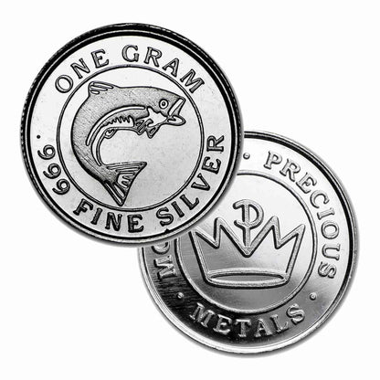 1 Gram .999 Fine Silver Round - Monarch Salmon Fish