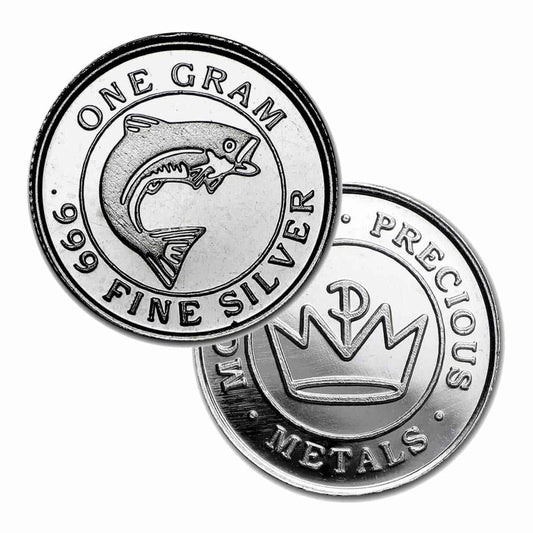 1 Gram .999 Fine Silver Round - Monarch Salmon Fish