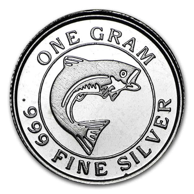 1 Gram .999 Fine Silver Round - Monarch Salmon Fish