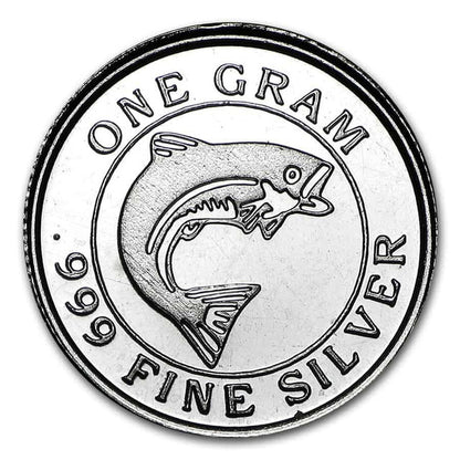 1 Gram .999 Fine Silver Round - Monarch Salmon Fish